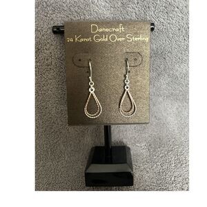 New Danecraft 24K Gold Over Sterling Silver Double Teardrop Dangle Earrings
